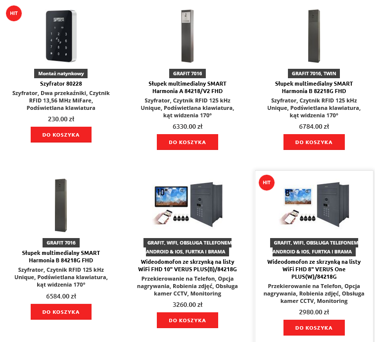 rzegląd dostępnych modeli wideodomofonów, szyfratorów i zestawów SMART w ofercie sklepu 5tech.pl